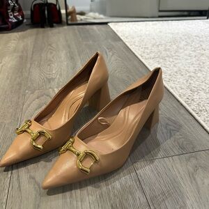 Elegant Tan Block Heel Pumps